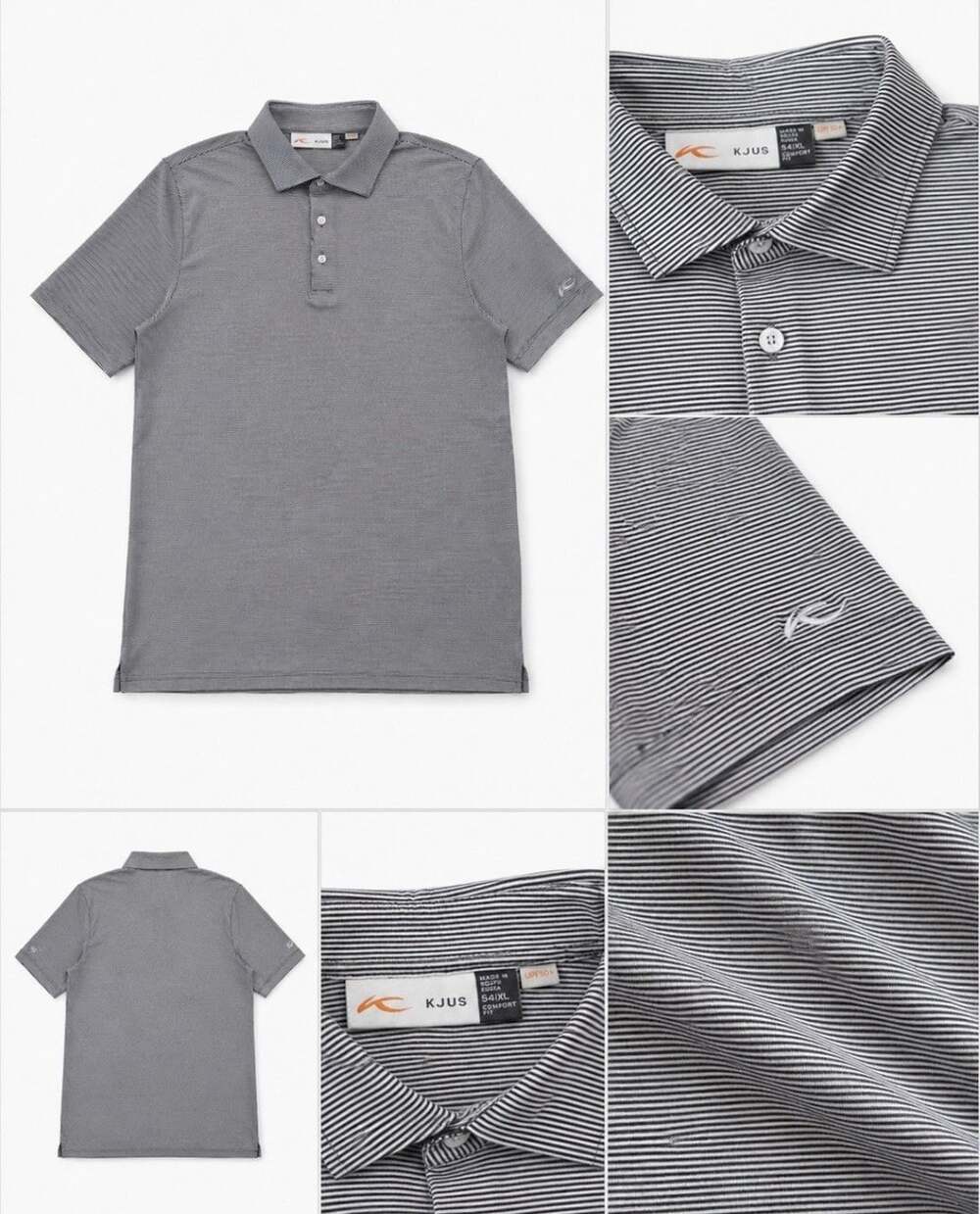 KJUS Men’s Polo Shirt 54 / XL Gray Black Stripe UPF 50+ Comfort Fit Korea.